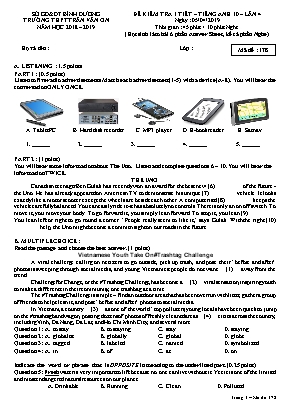 Đề kiểm tra 1 tiết lần 4 môn Tiếng Anh Lớp 10 - Mã đề 178 - Năm học 2018-2019 - Trường THPT Trần Văn Ơn